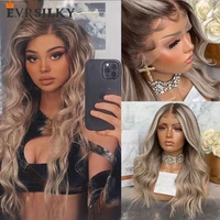 body wave highlight grey ash brown 13x4 transparent lace front human hair wig with baby hair loose wavy hd lace frontal wig 30