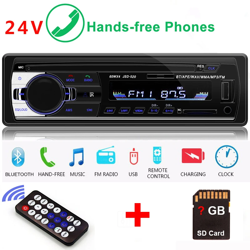 Автомагнитола 24 в 1 Din Bluetooth стерео iso аудио SD MP3 плеер Музыка для авто AUX FM Carro Samochodowe