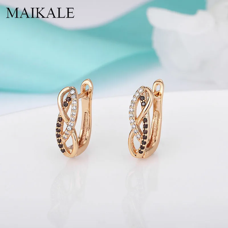MAIKALE, классические серьги-гвоздики из розового золота для женщин, белые, черные, кубический цирконий, простые корейские серьги, Ультрамодная бижутерия, серьги, бижутерия