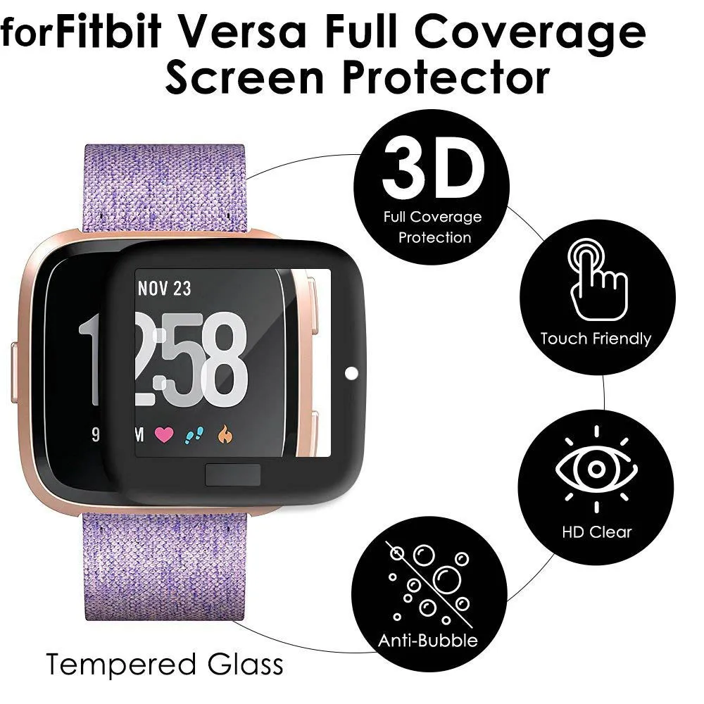 CARPRIE Full Coverage Tempered Glass Screen Protector Cover for Fitbit Versa Lite Watch | Электроника