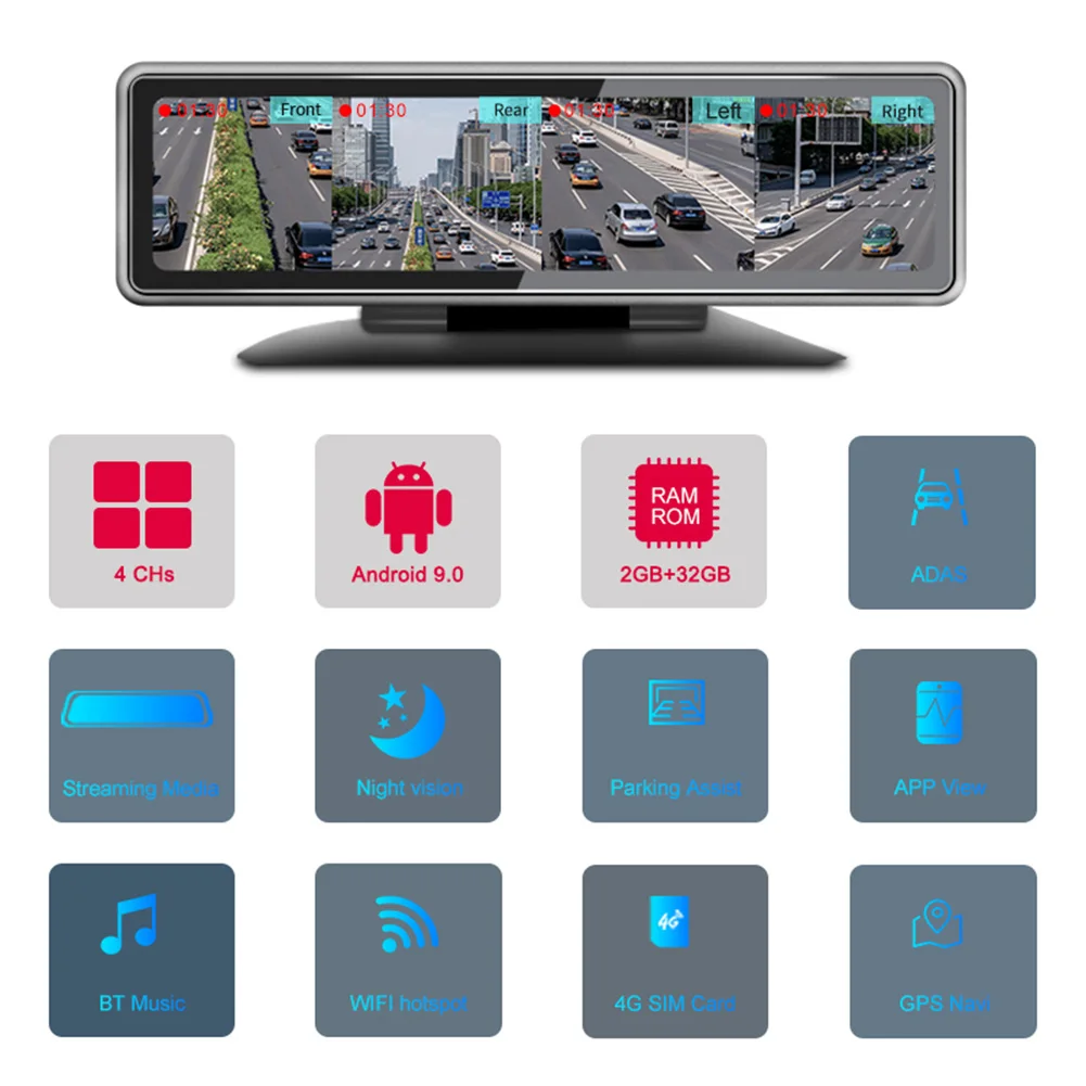 Автомобильный видеорегистратор 4 камеры 4G Android 9 0 GPS навигация HD 720P Wi Fi приложение