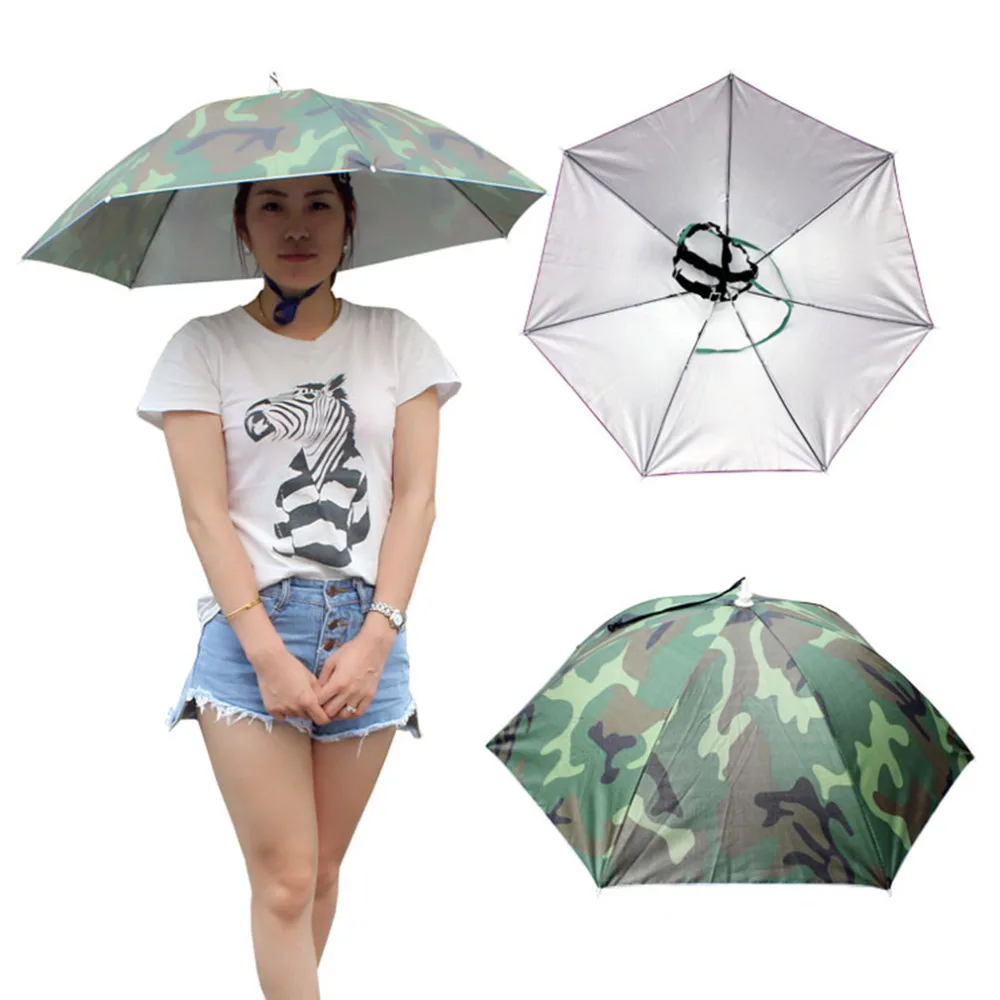 

2017 Outdoor Sports 69cm Umbrella Hat Cap Folding Women Men Umbrella Fishing Hiking Golf Beach Headwear Handsfree Umbrella