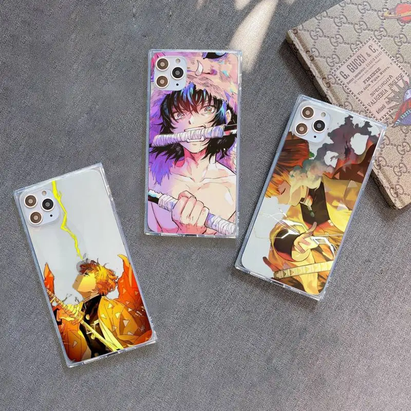 

Anime Demon Slayer Comics Phone Case For iPhone 7 8 11 12 X XS XR MINI Pro Max Plus Clear Square Transparent