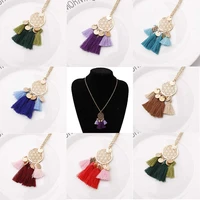 vintage round alloy jewelry sweater long chain necklace hollow tassel women bohemia pendant