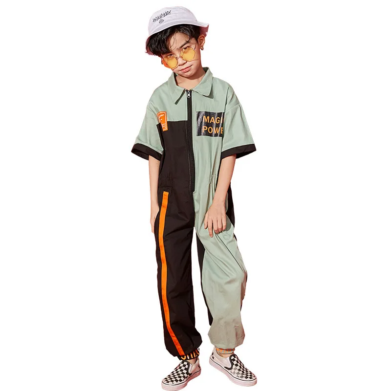 

Children Fashion Green Loose Hip Hop Clothing Jumpsuit Overalls Long Pants for Girls Boy Jazz Dance Costume Dancing Clothes Wear