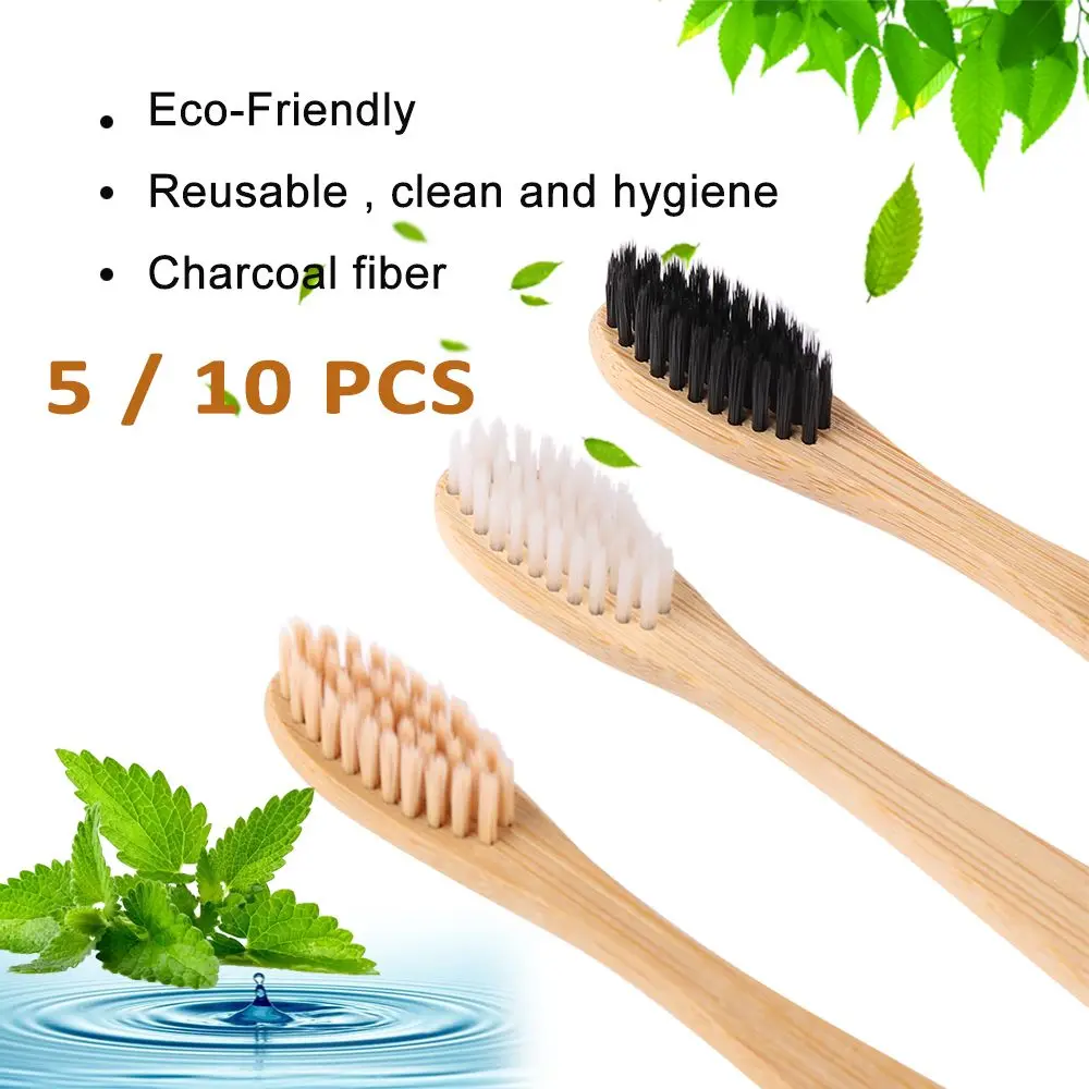 

5/10Pcs Wooden Toothbrush Eco-Friendly Rainbow Bamboo Soft Fibre Toothbrush Biodegradable Teeth Brush Solid Bamboo Handle