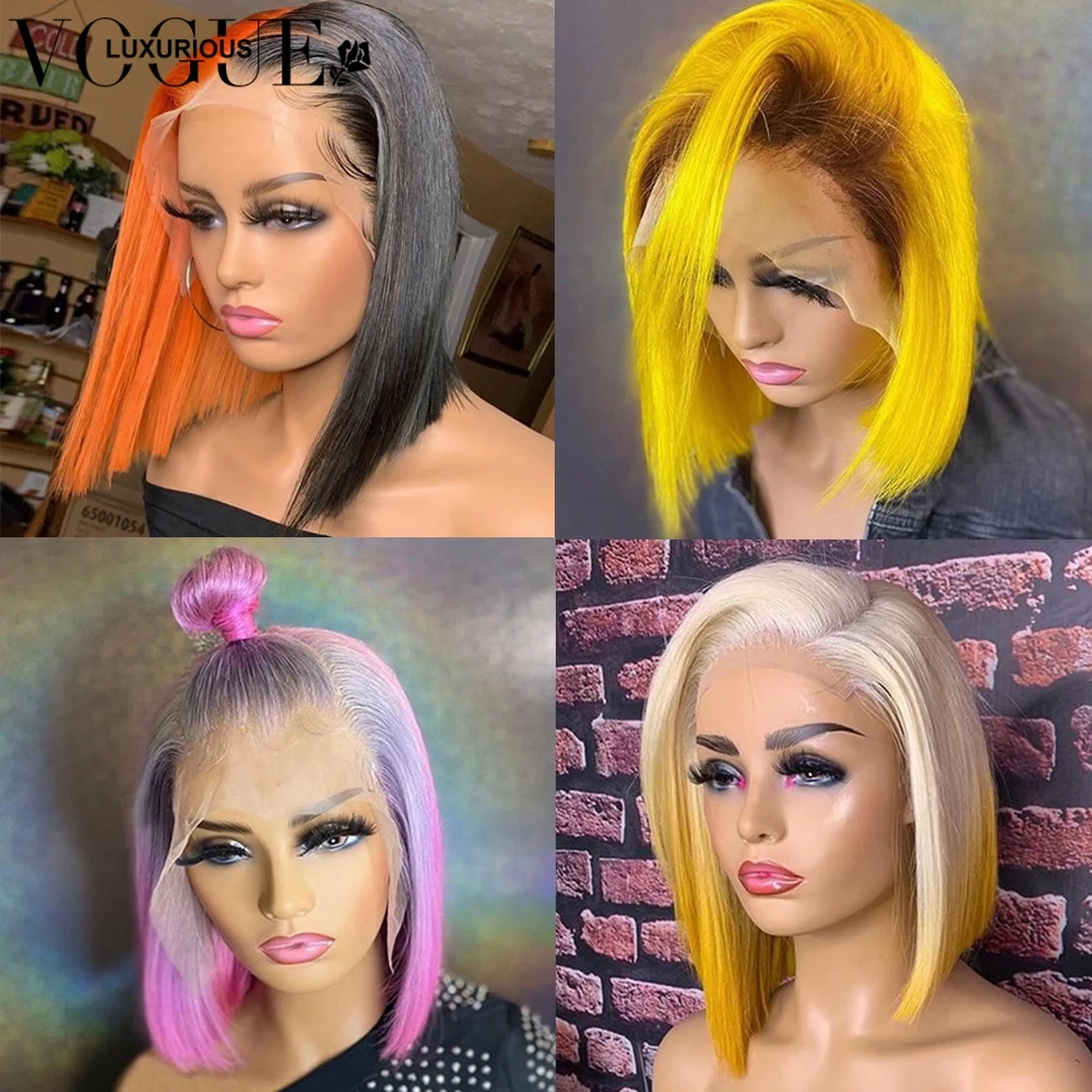 Прямой парик на сетке спереди 13x6 613 Боб парики из человеческих волос короткие