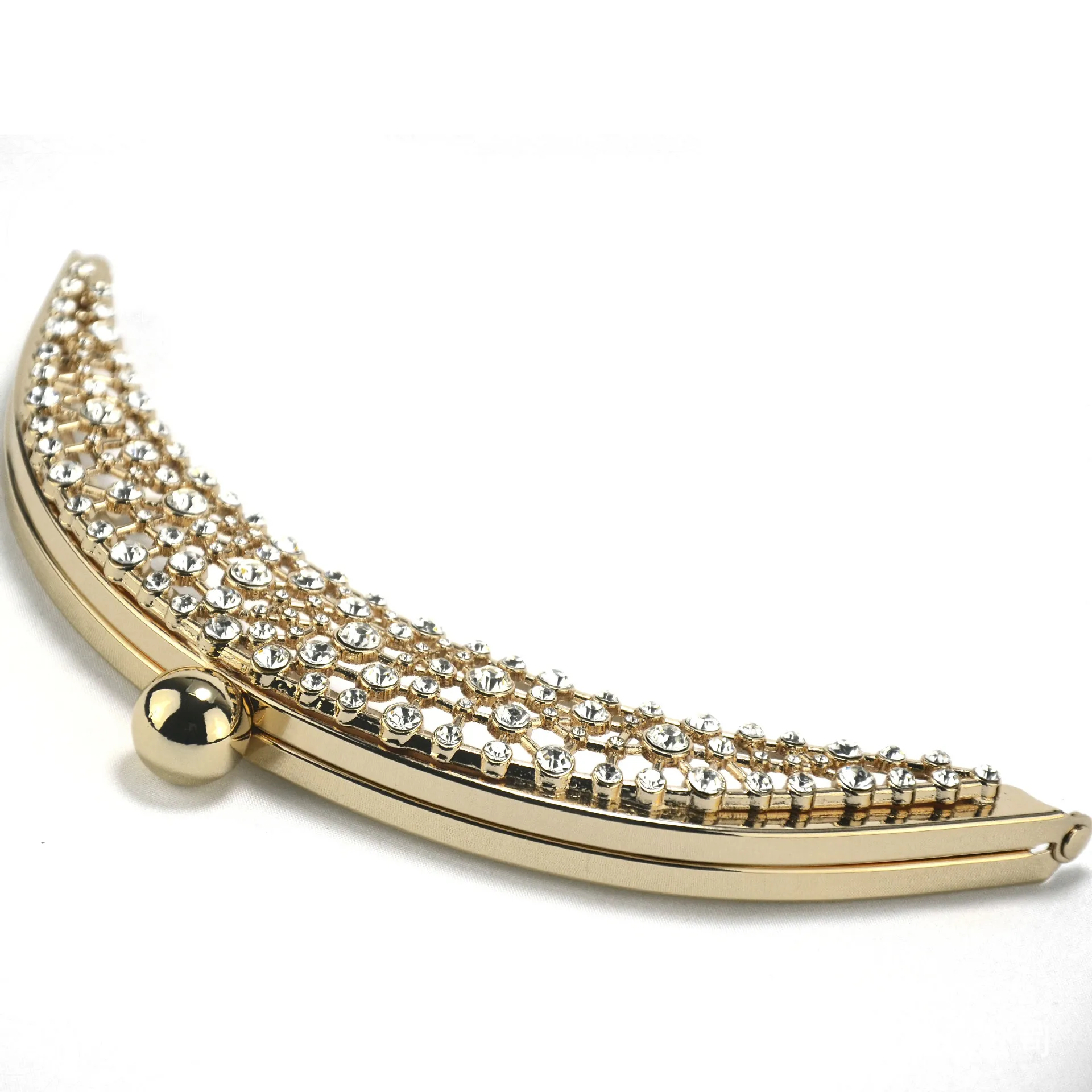 Half semicircle gold crystal on surface metal purse frame screws inside obag handles purse hanger wholesae handbag purse frames
