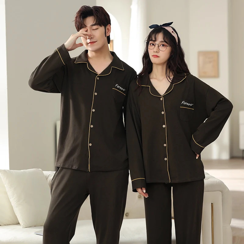 Новинка 2021 осенне-зимние хлопковые Пижамные комплекты для пар модная простая