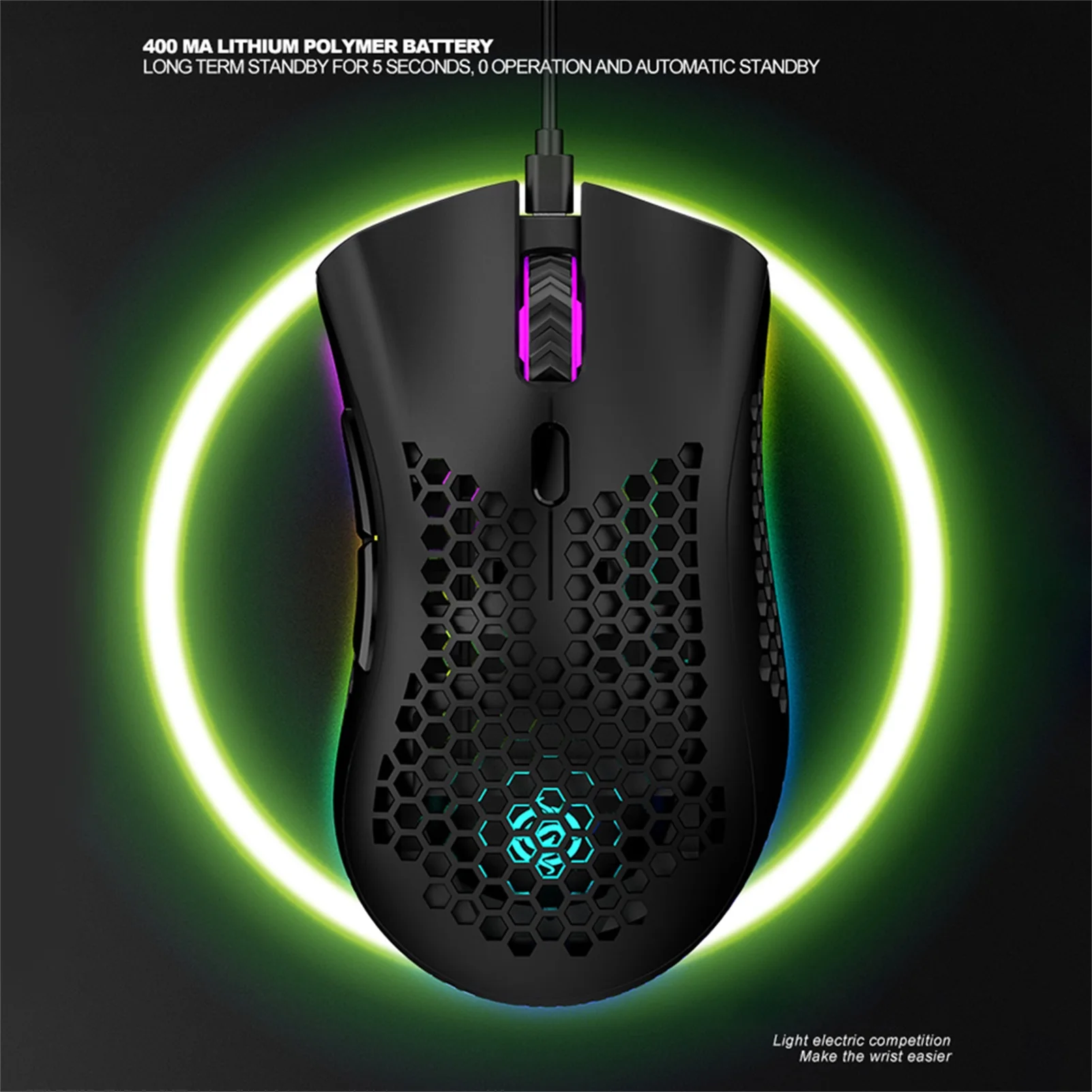 

BM600 2.4GHz Wireless Mouse 800-1200-1600 DPI Adjustable RGB Backlit Honeycomb USB Optical Gaming Mouse Gamer Mice For Laptop PC