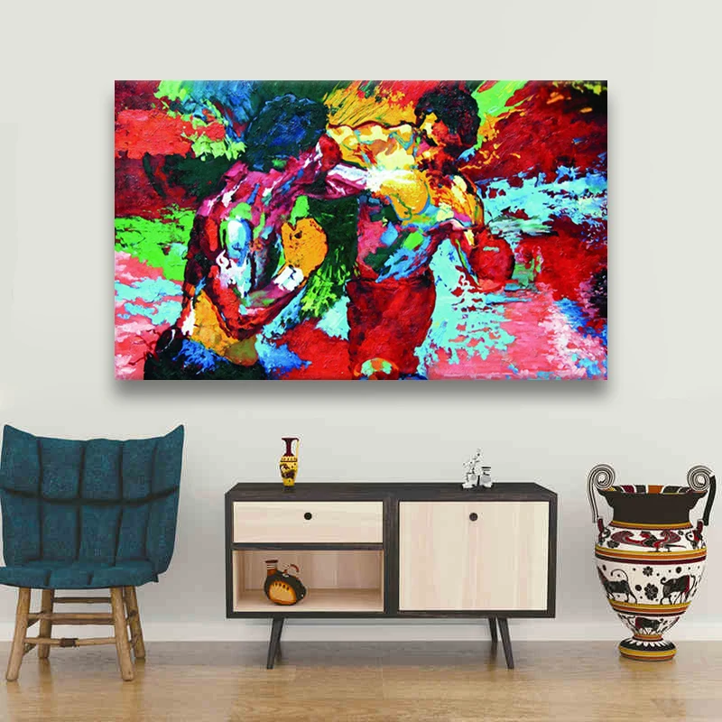 

Rocky vs Apollo - Leroy Neiman Boxing Canvas Painting Living Room Home Decor Modern Mural Art Oil Painting