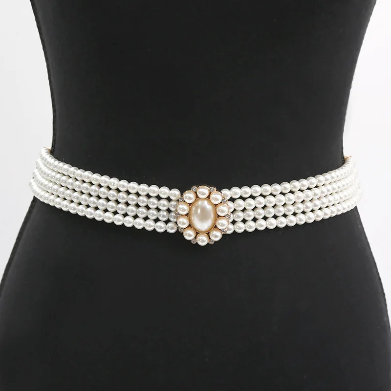 Luxury Simple Waist Chain for Women Designer Pearl Rhinestone Temperament Lady Belt Fashion Dress Waist Ornament Girdle Belts