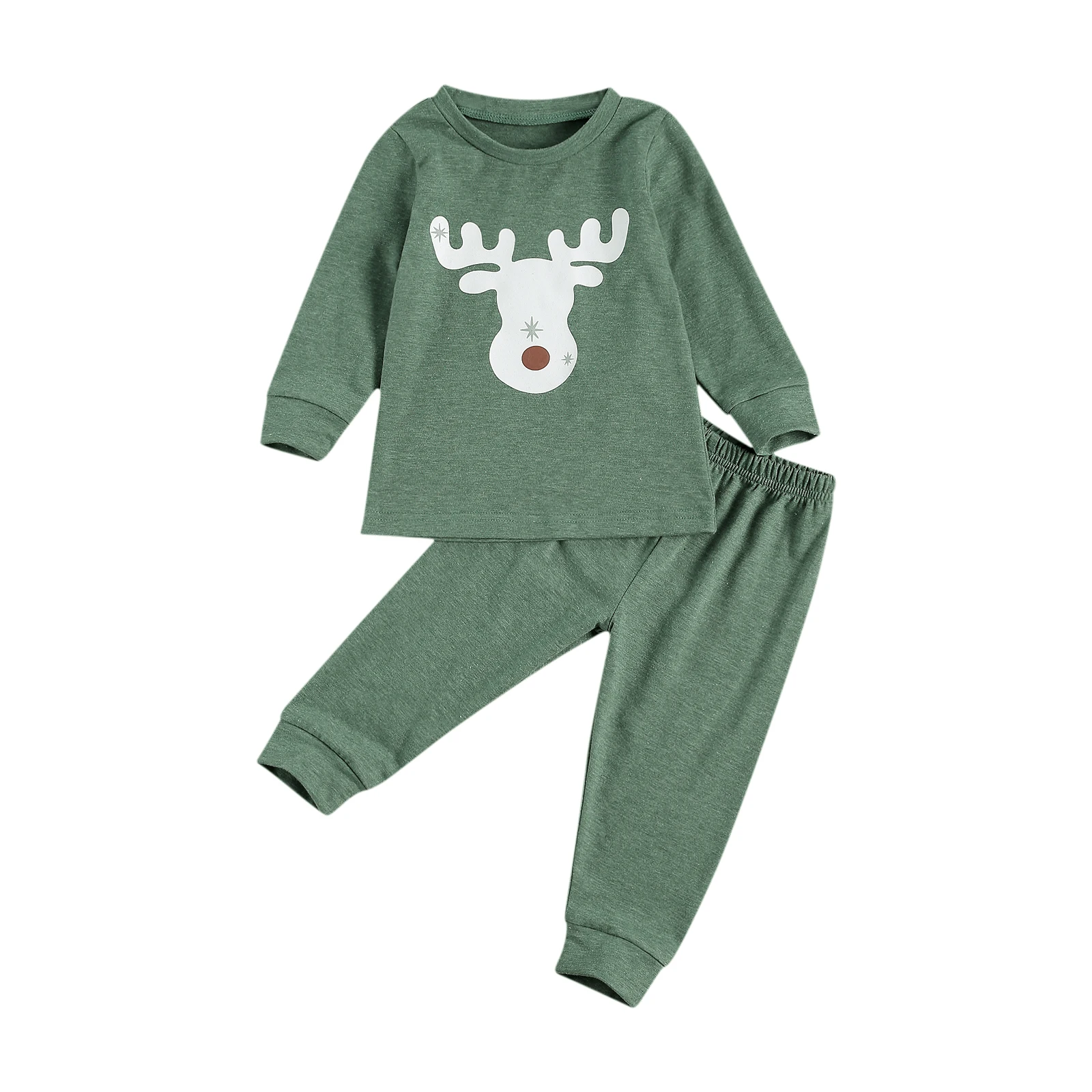 

Toddler Baby Boys Christmas pajamas Long Sleeve Crew Neck Deer Print Top+Elastic Waist Pants Set Sleepwear Homewear