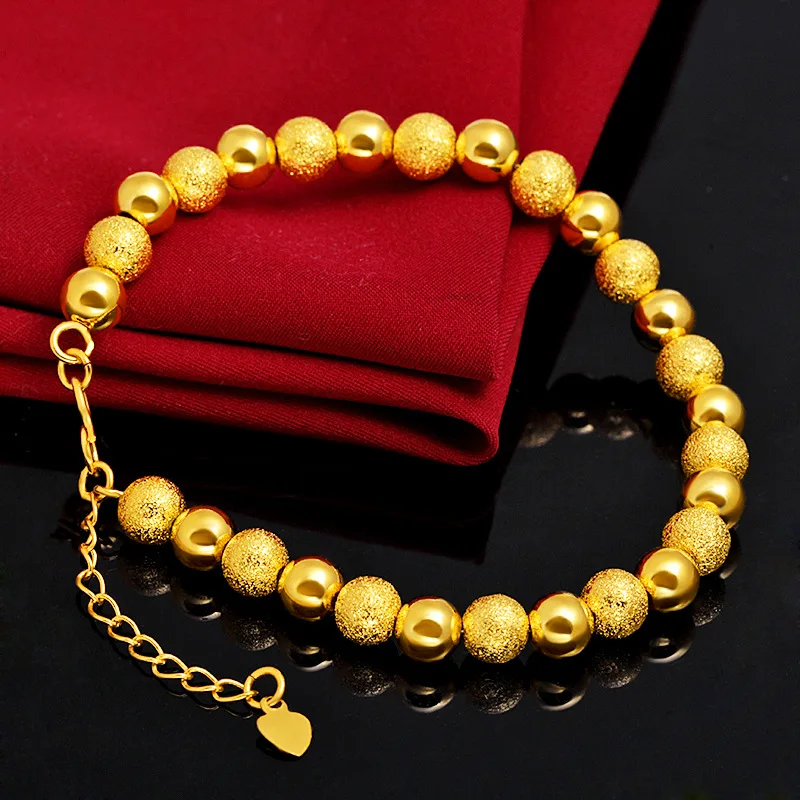 

HOYON Luxury 24K Pure Yellow Gold Color Bracelet For Women Bouble Layer Transfer Bead Bracelet Hand Chain Birthday Fine Jewelry