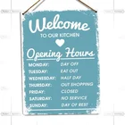 Художественная жесть, живопись 20 см * 30 см, Добро пожаловать на кухню, шпагат, голубой металлический настенный знак, табличка, искусство, вдохновляющее искусство