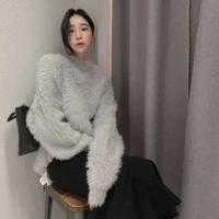 Korean Elegant Mohair Pullover Thick Warm Plush Crew Neck Sweater Women 2020 New Loose Winter Long Sleeve Fashion Tops One-Piece
