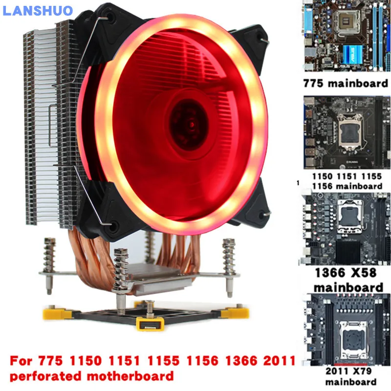 3/4PIN RGB светодиодный Процессор кулер 6-Heatpipe 12V(12 см); охлаждения радиатора для LGA 775 1150 1151 1155 1156 1366 2011 - Цвет лезвия: Red Aurora
