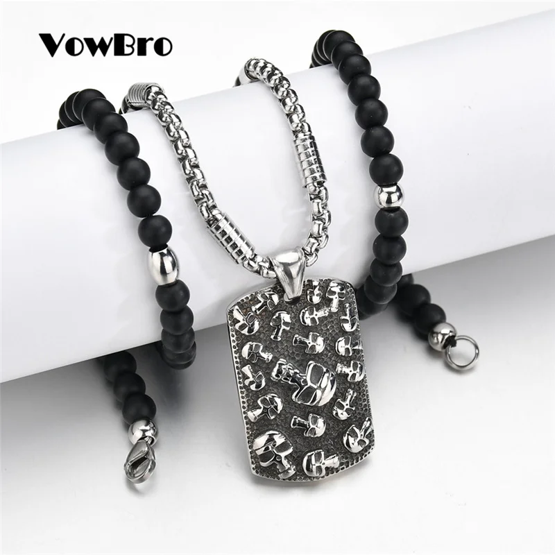 VowBro Для мужчин бусы четки подвеской в виде черепа Цепочки и ожерелья мужской