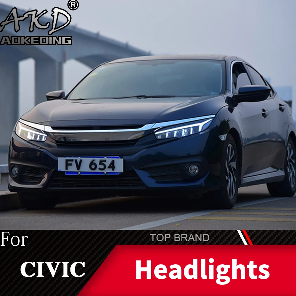 Головной фонарь для автомобиля HONDA Civic X- фары Противотуманные фары Дневные ходовые огни DRL H7 светодиодный Биксеноновая лампа автомобильные аксессуары