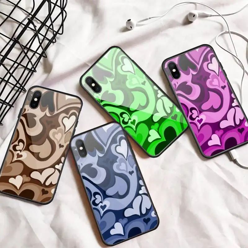 

Purple Heart Swirl art Pattern Phone Case Tempered glass For iphone 5C 6 6S 7 8 plus X XS XR 11 PRO MAX