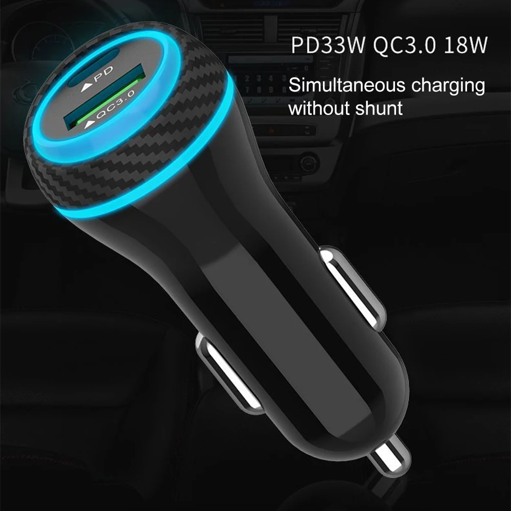 51W High Power Car Charger PD Adapter Dual charge Fast charging QC3.0 USB Outlet for Iphone Android Universal Adapter Plug CR05