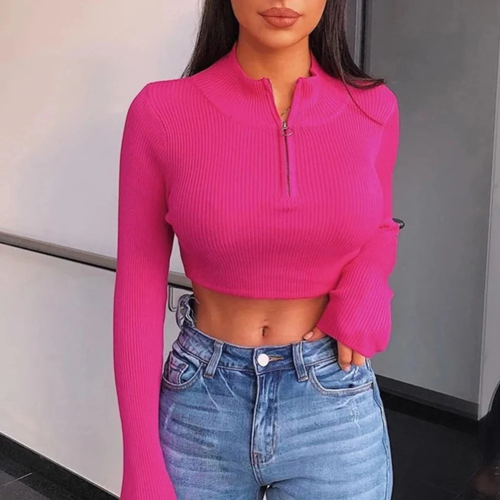 Женский укороченный топ в стиле Харадзюку зеленая Базовая футболка с длинными