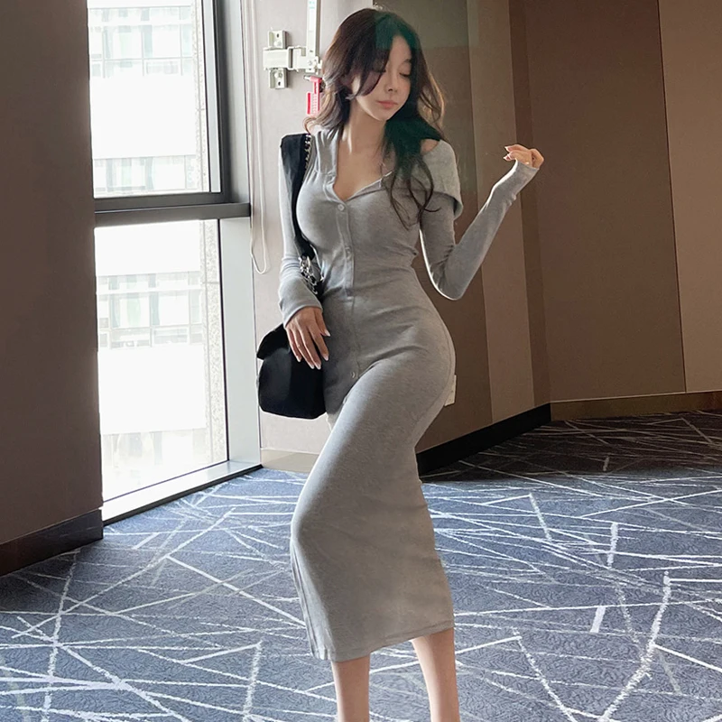 2021 Spring Autumn Women's Bodycon Long Mid-Length Dress Hoodie Elegant Party Wear Sexy Club | Женская одежда