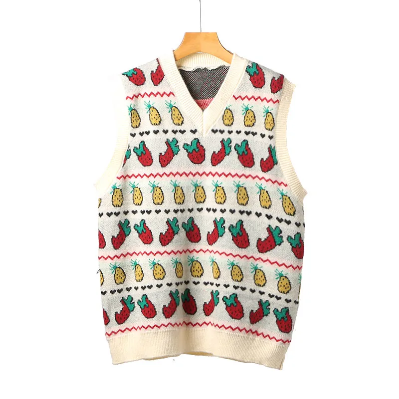 

Urifens Pull 2021 Spring New Cartoon Pattern Knitted Vest Women's Loose College Style Long Sweater Vest Chic Top BN66U