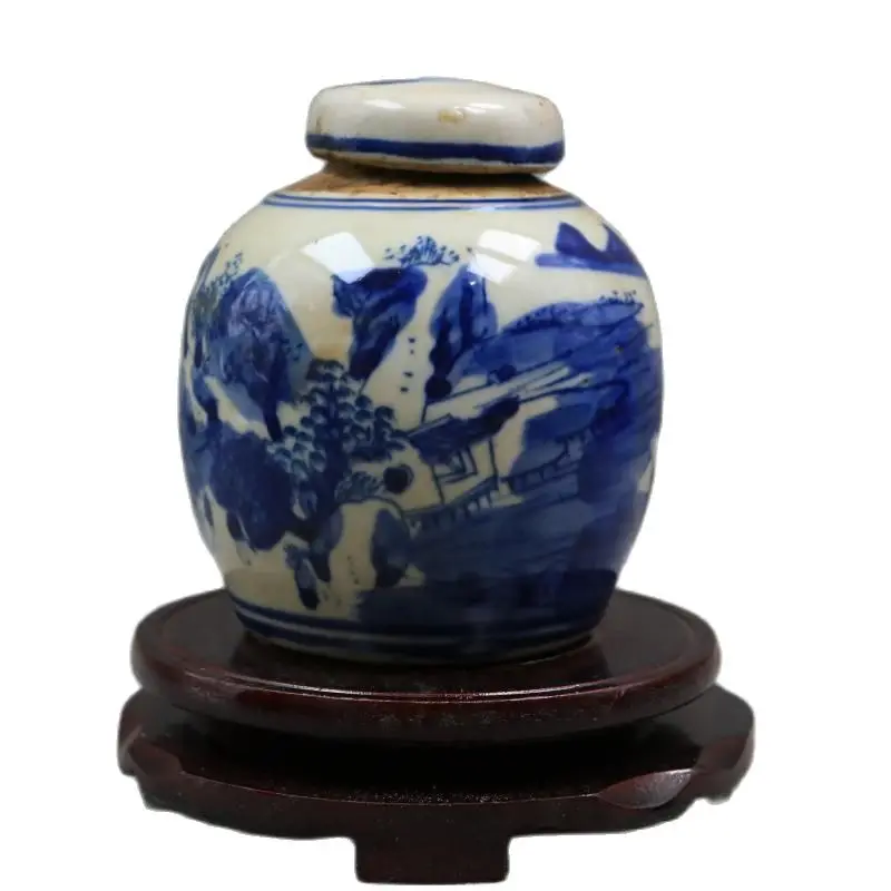 

Qing Kangxi blue and white landscape tea pot collection home furnishings