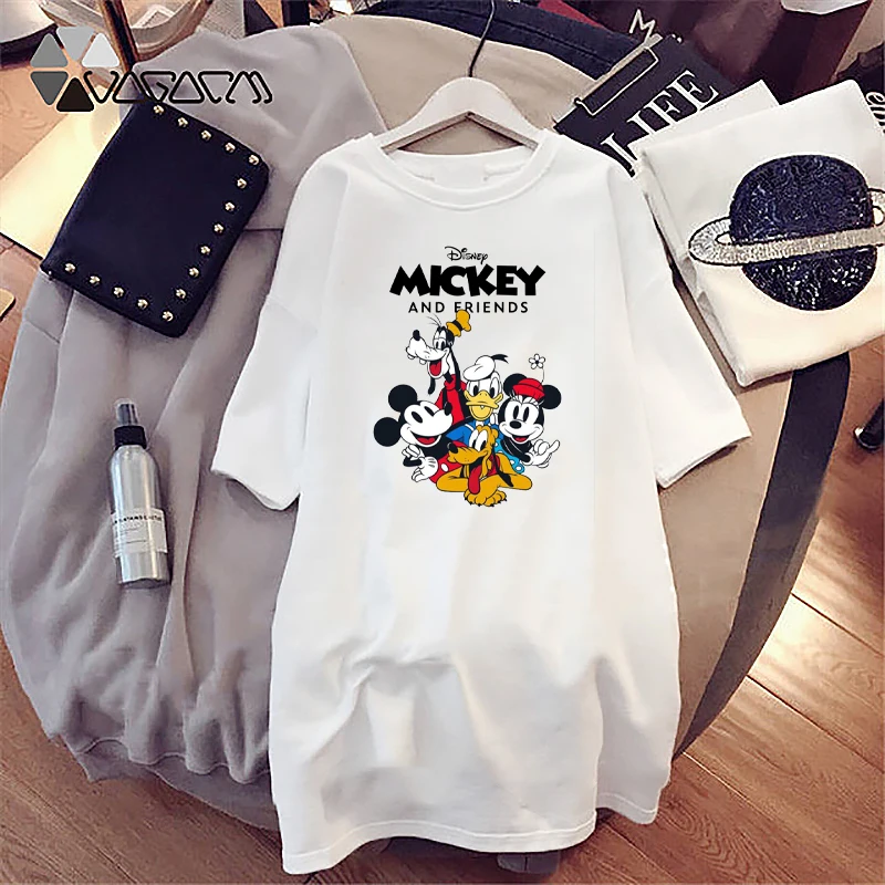 

Dresses Tshirt Casual Women Disney Friends Cartoon Print Dress Short Sleeve White Casual Loose Harajuku Robes Vestidos Summer
