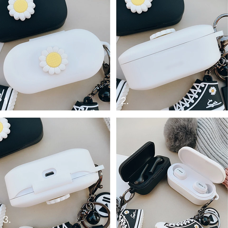 

Cute Korean Flower Silicone Cover for QCY T5 Case Wireless Bluetooth Earphone Protect Cover with Strap Wireless Headset Bag Bax