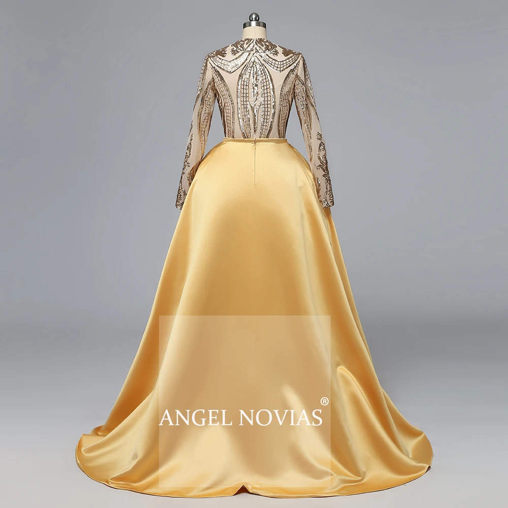 Мусульманское Золотое вечернее платье Angel Novias с длинным рукавом 2020 арабское для