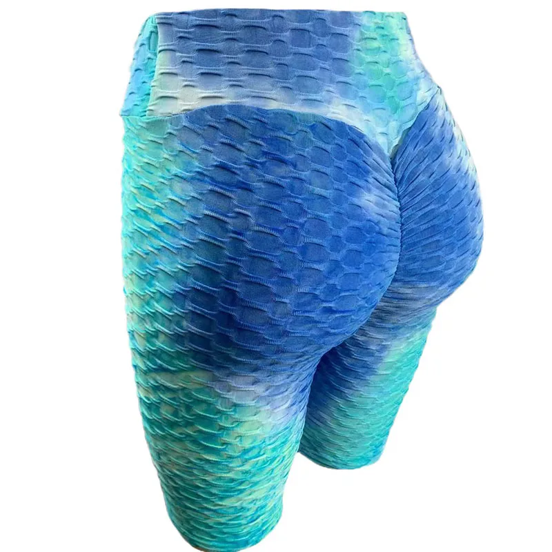

Ladies Ink Jacquard Tie-Dye Bubble High waist hip lift Shorts Fitness Sports Five-point Pants