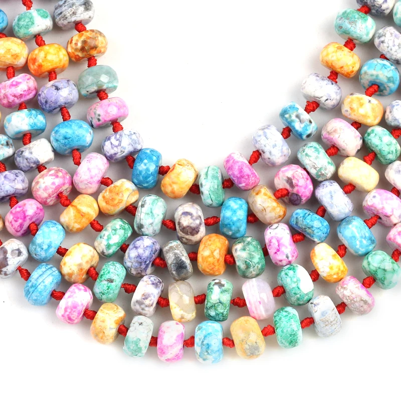 

Natural Cut Abacus Colorful Fire Agates Loose Spacer Beads 15''7x12mm For Jewelry Making DIY Necklace Bracelet Accessories