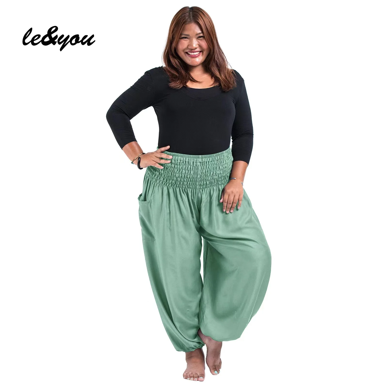 

Повседневные хлопковые свободные однотонные женские шаровары с высокой талией, размеры 2xl