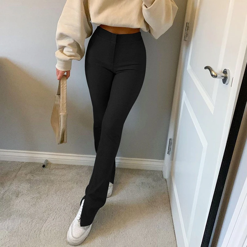 

2021 summer European and American new style lace-up pants women's sports casual pants high-waist slits Slim slim trousers temper