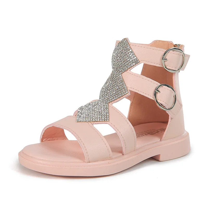 Пляжная обувь с кристаллами в римском стиле для девочек кожаные сандалии больших