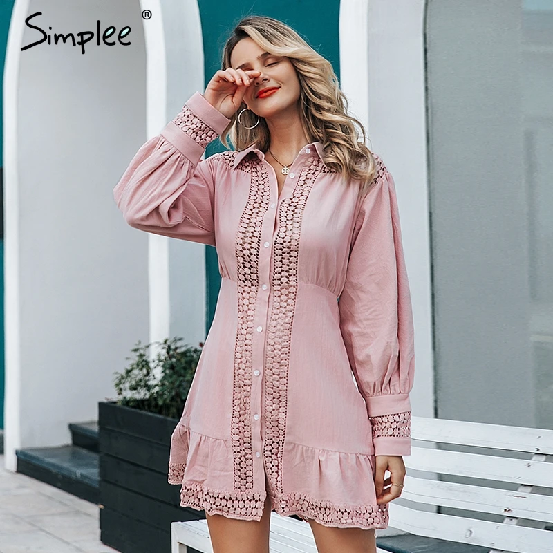 Simplee Элегантный kороткие кружевные хлопчатобумажные платья фонарь рукавом A Line