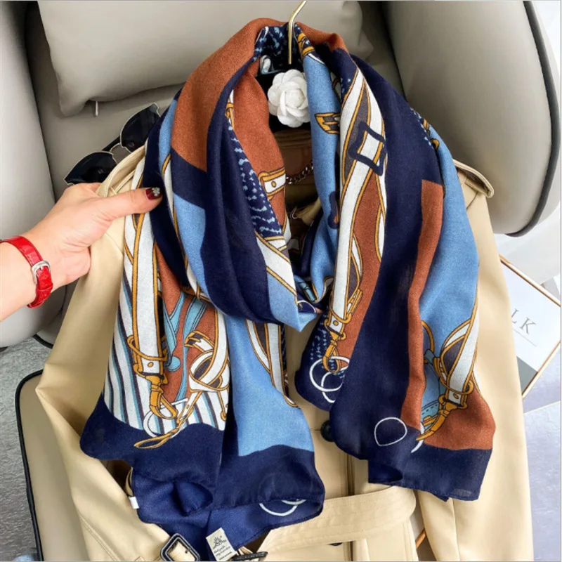 

180*90cm Designer Silk Scarf Foulard Bandana Long Lrage Shawl Wrap Hijab women Cotton and linen beach sun protection fashion