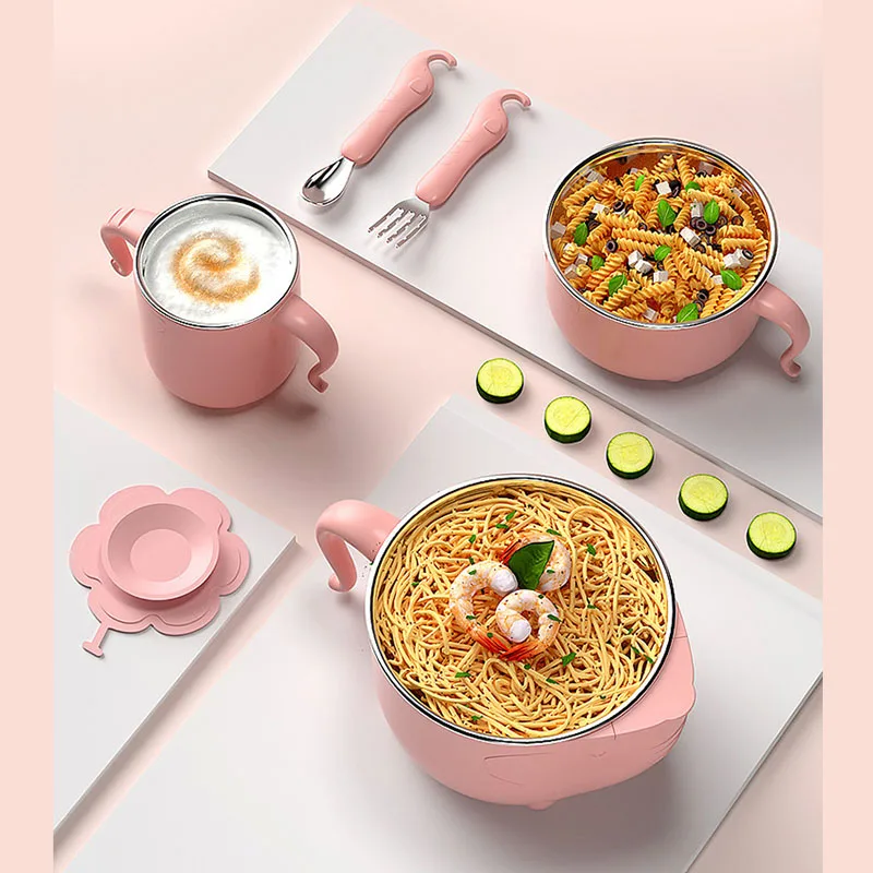 

Baby Food Feeding Set Kids Tableware Thermal Stainless Steel Bowl Silicone Spoon Fork Toddler Cup Insulated Sucker