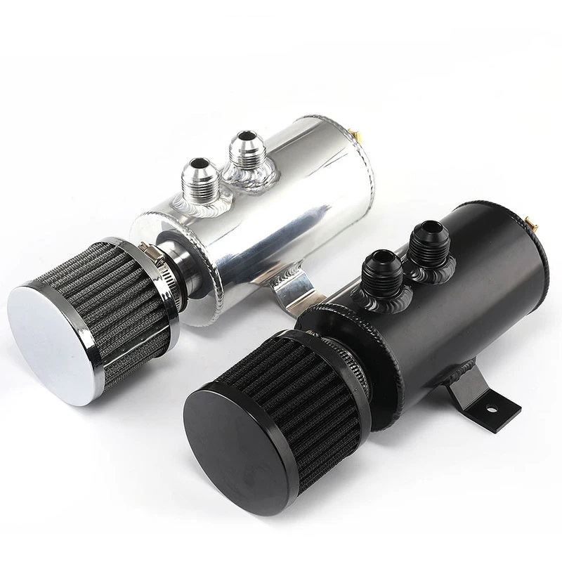 

Univeral Aluminium Baffled Engine Oil Catch Can 750ml with 2x AN10 Twin Port Breather Filter Car Fuel Tank Black