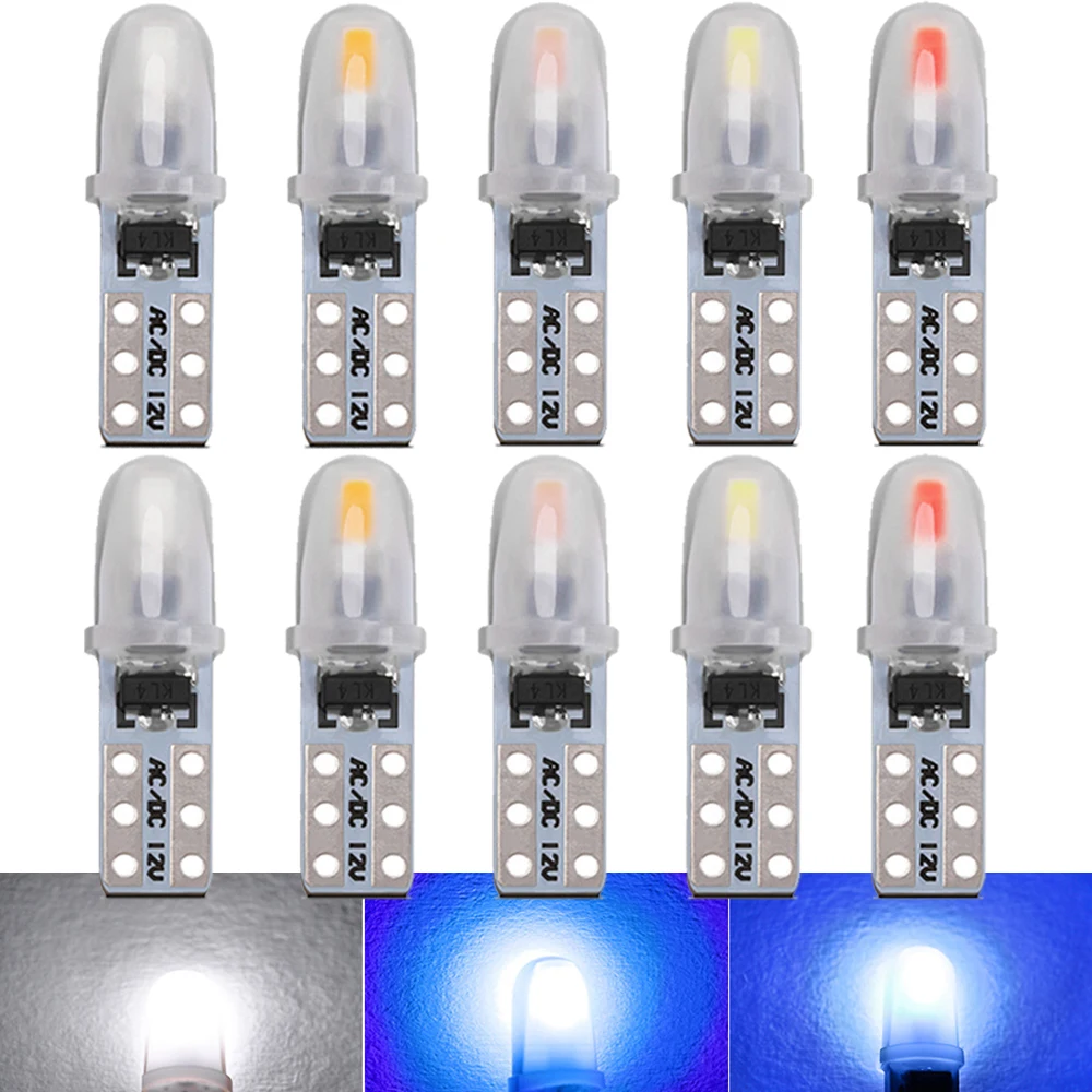 10PCS T5 74 W1.2W W3W Super Bright LED Bulbs Auto Wedge Dashboard Gauge Lamp Car Warning Indicator Instrument Cluster Light