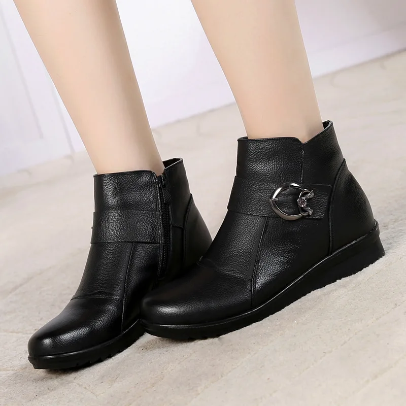 2019 Winter New Warm Wool Fur Ankle Boots Genuine Full Grain Leather Long Plush Snow Women High Quality Wedges Shoes | Обувь