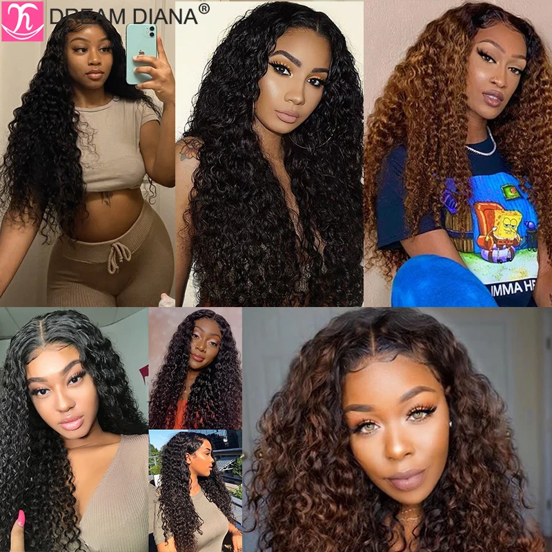 

DreamDiana Remy Ombre Curly Hair Wigs T Part Brazilian Water Wave Lace Wig 100% Human Hair Wig 4x4 Closure Ombre Curly Lace Wigs