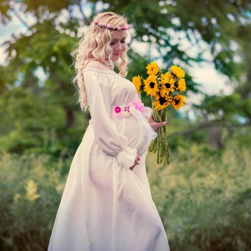 OkayMom Королевский стиль белое шифоновое платье для беременных реквизит