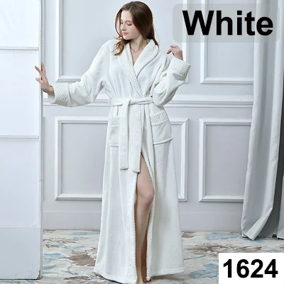 Women White Очень длинный, размера плюс, зимний, толстый, теплый, фланелевый, коралловый флис, вафельный, кимоно, халат для мужчин и женщин, роскошный халат, мужской банный Халат - Цвет: Women White