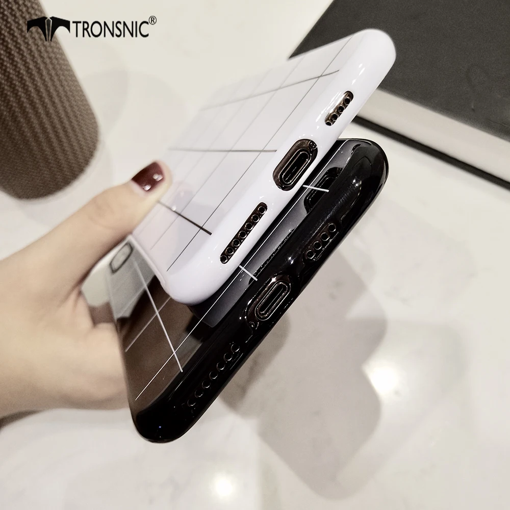 glossy plaid phone case for iphone 11 pro xs max xr soft luxury silicone black white case for iphone 6s 7 8 plus shiny cover hot free global shipping