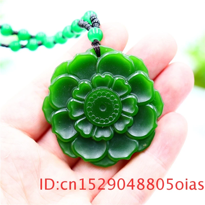 Зеленый нефритовый Лотос кулон ожерелье натуральный Шарм резные для женщин