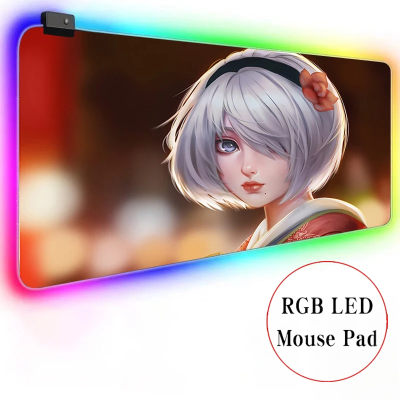 

Nierautomata Sexy Girls DIY Gaming Large Anime Mousepad RGB Computer Mouse Pad Gamer Mause Pad LED Backlit Mat Keyboard Desk Mat