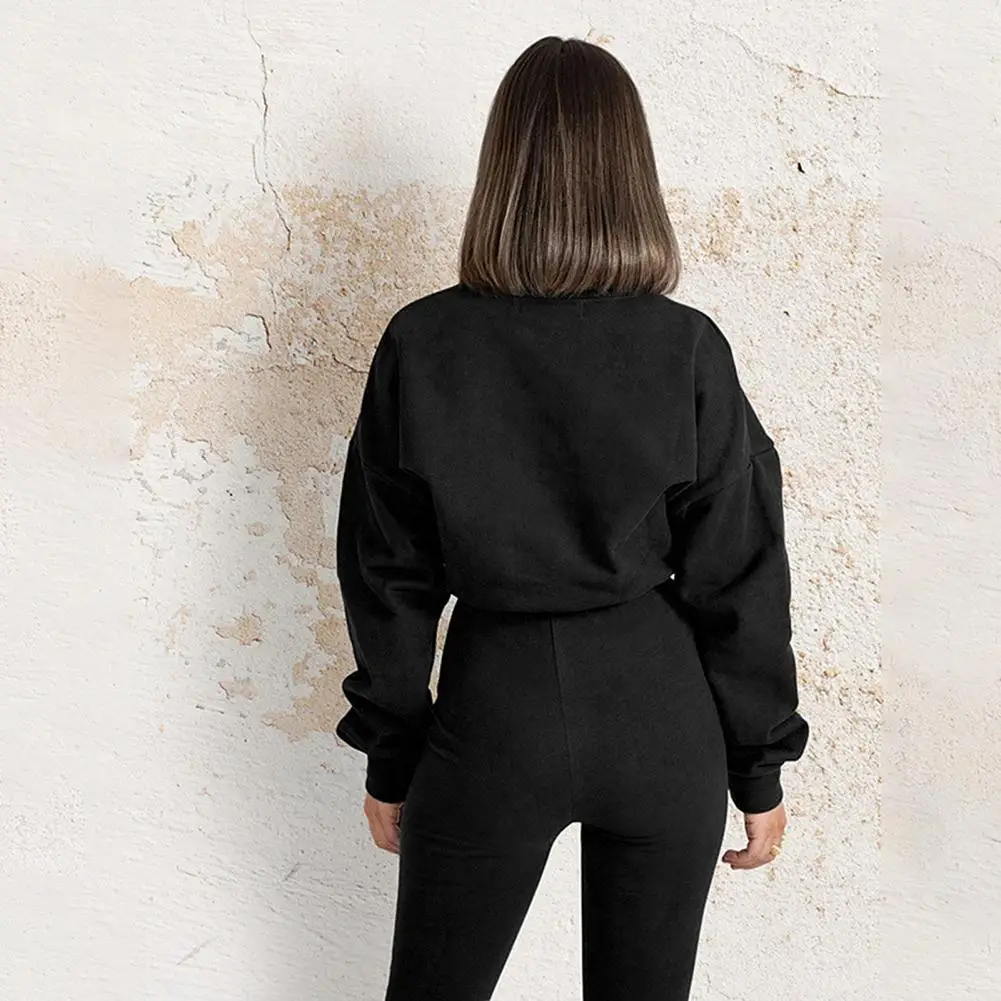 

Women Sports 2 Pieces Set Long Sleeve Drawstring Short Blouse Skinny Split Pants Tracksuit Outfit Sweatpants Trousers Outfits